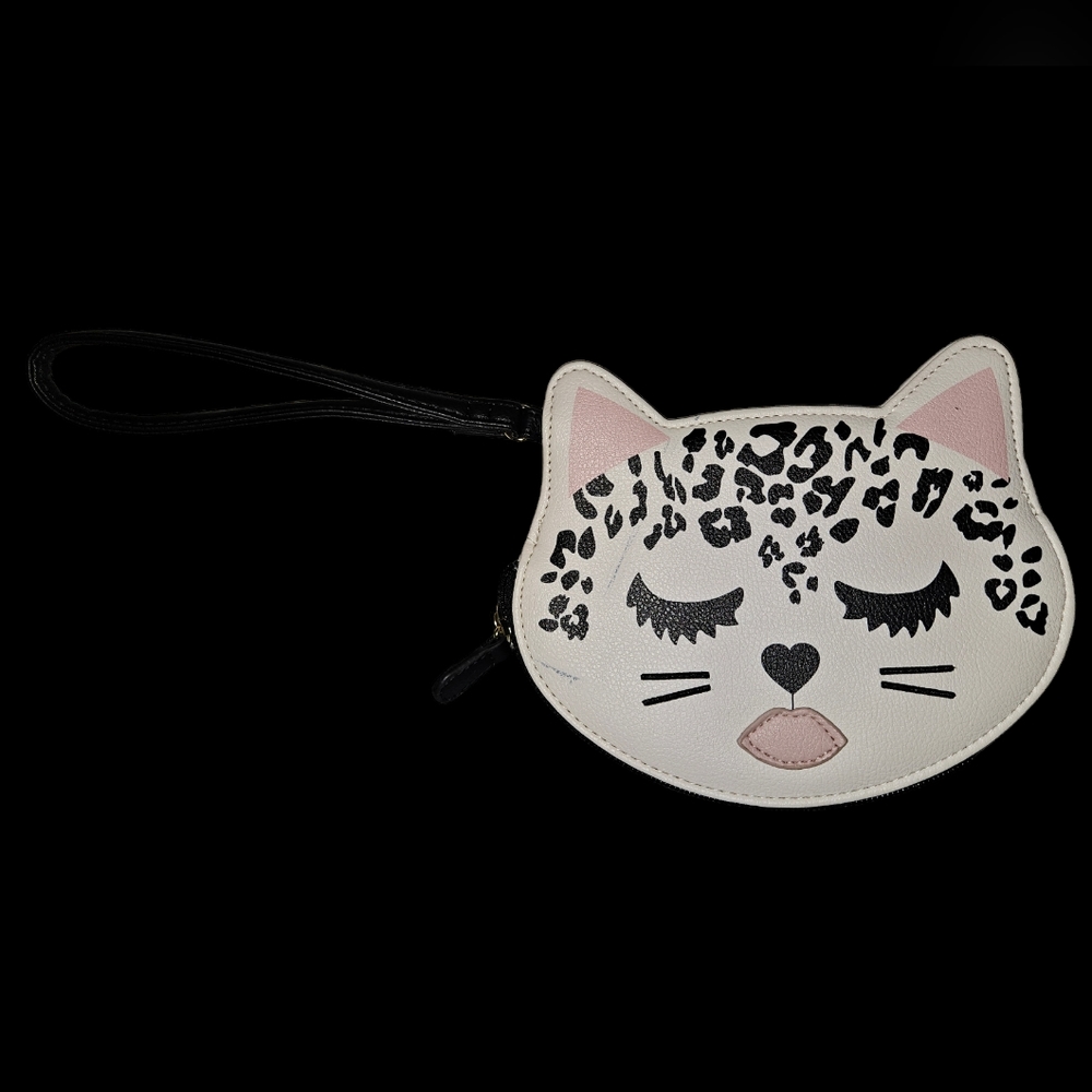 Betsey Johnson Cat Face Wristlet in White and Pink